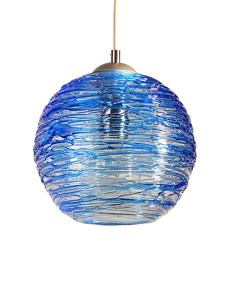 Spun Glass Globe Pendant Light In Cerulean Blue By Rebecca Zhukov Art