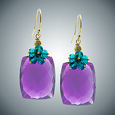 Amethyst Cluster and Peridot Quartz Earrings by Judy Bliss (Gold