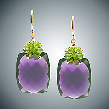 Amethyst Cluster and Peridot Quartz Earrings by Judy Bliss (Gold