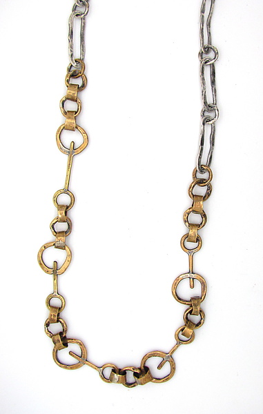 Brass Key Links Necklace with Hammered Ovals by Lauren Passenti (Silver ...