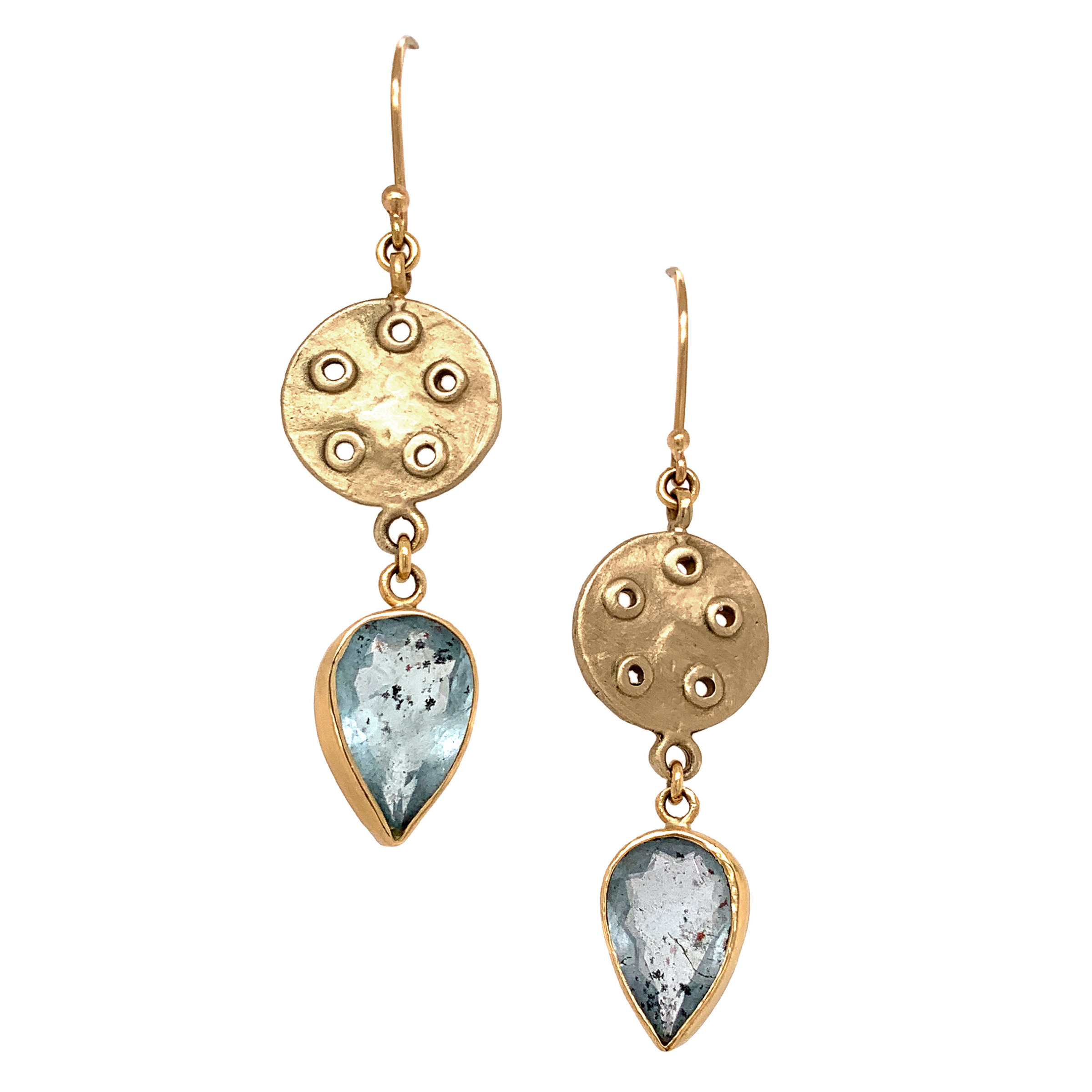 Moss Aquamarine Bouton Earrings by Lori Kaplan (Gold & Stone Earrings ...