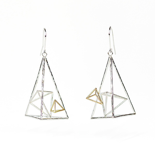 Asymmetric Triangle Dangle Earrings in Sterling Silver and 14k Gold by ...