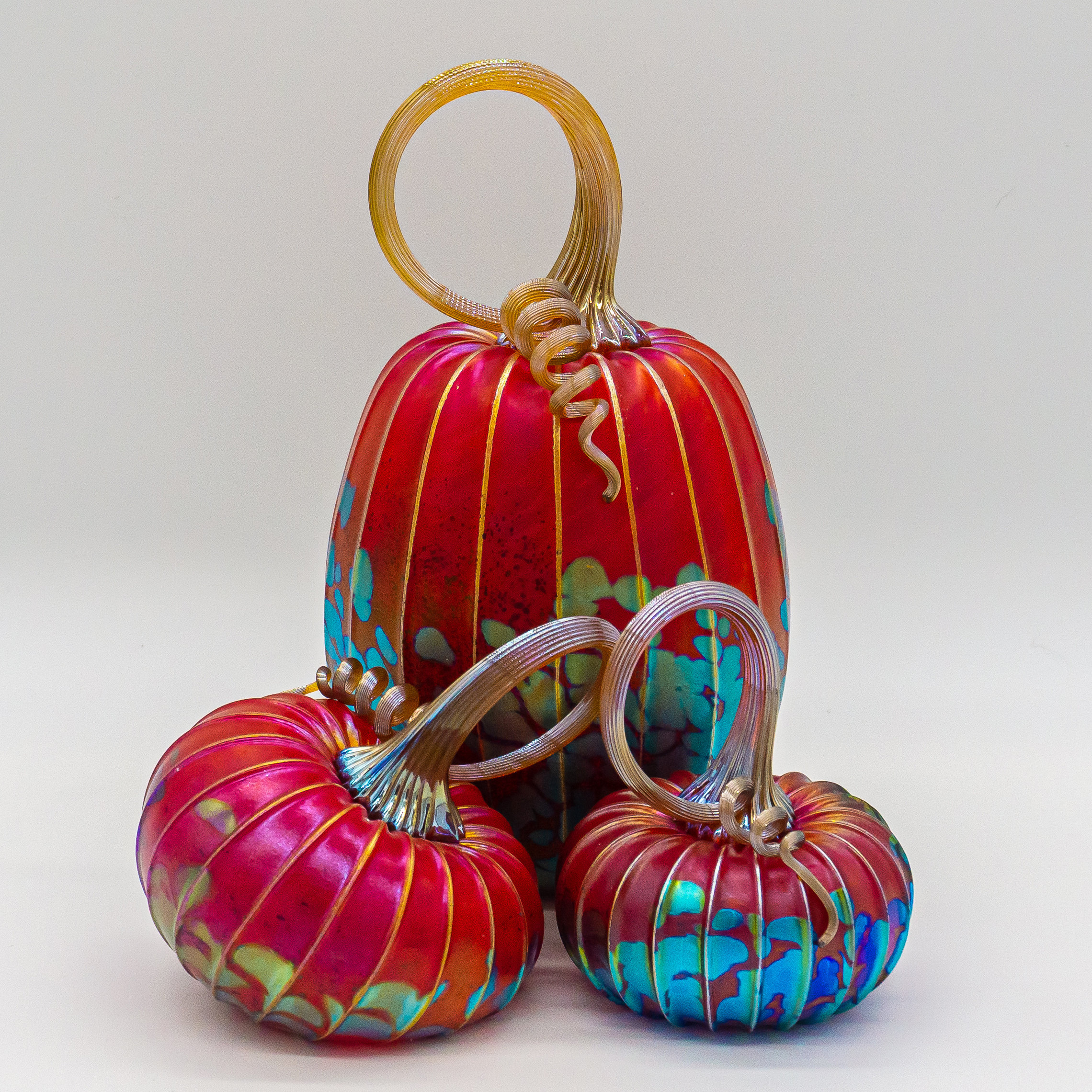 Pumpkin Trio in Cherry Red by Jack Pine (Art Glass Sculpture) | Artful Home
