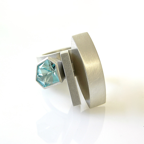 Blue topaz ring, stackable topaz ring, three silver ring