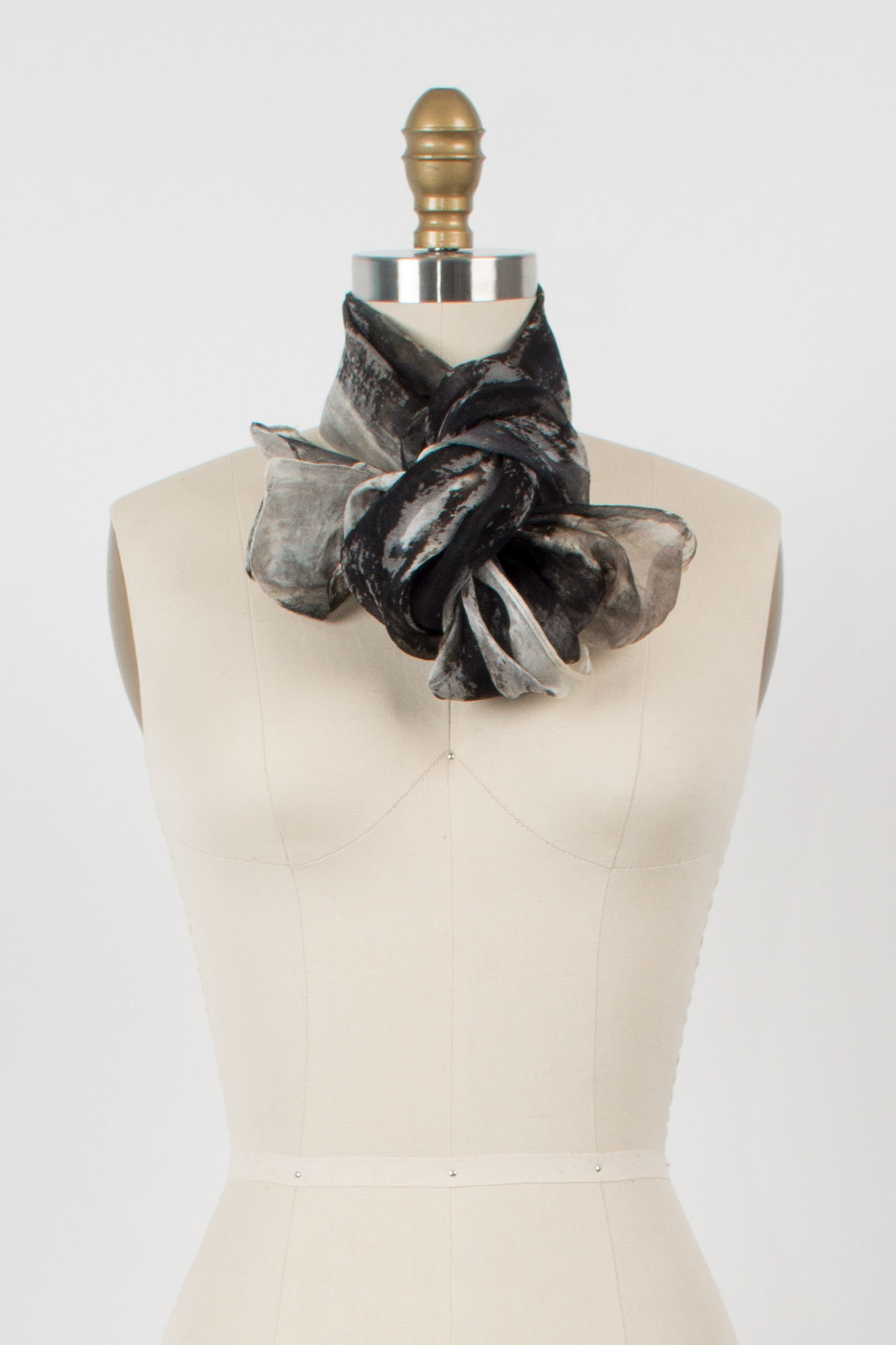 Hand Painted Project Scarf in Black/Gray/White by Yuh Okano (Silk Scarf ...