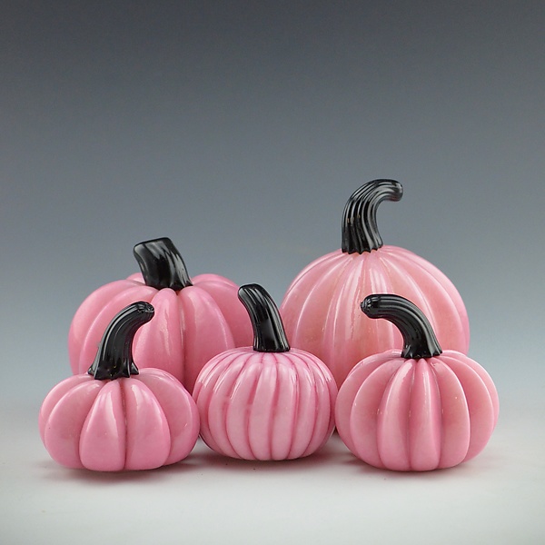 Five Mini Pink Pumpkins by Donald Carlson (Art Glass Sculpture