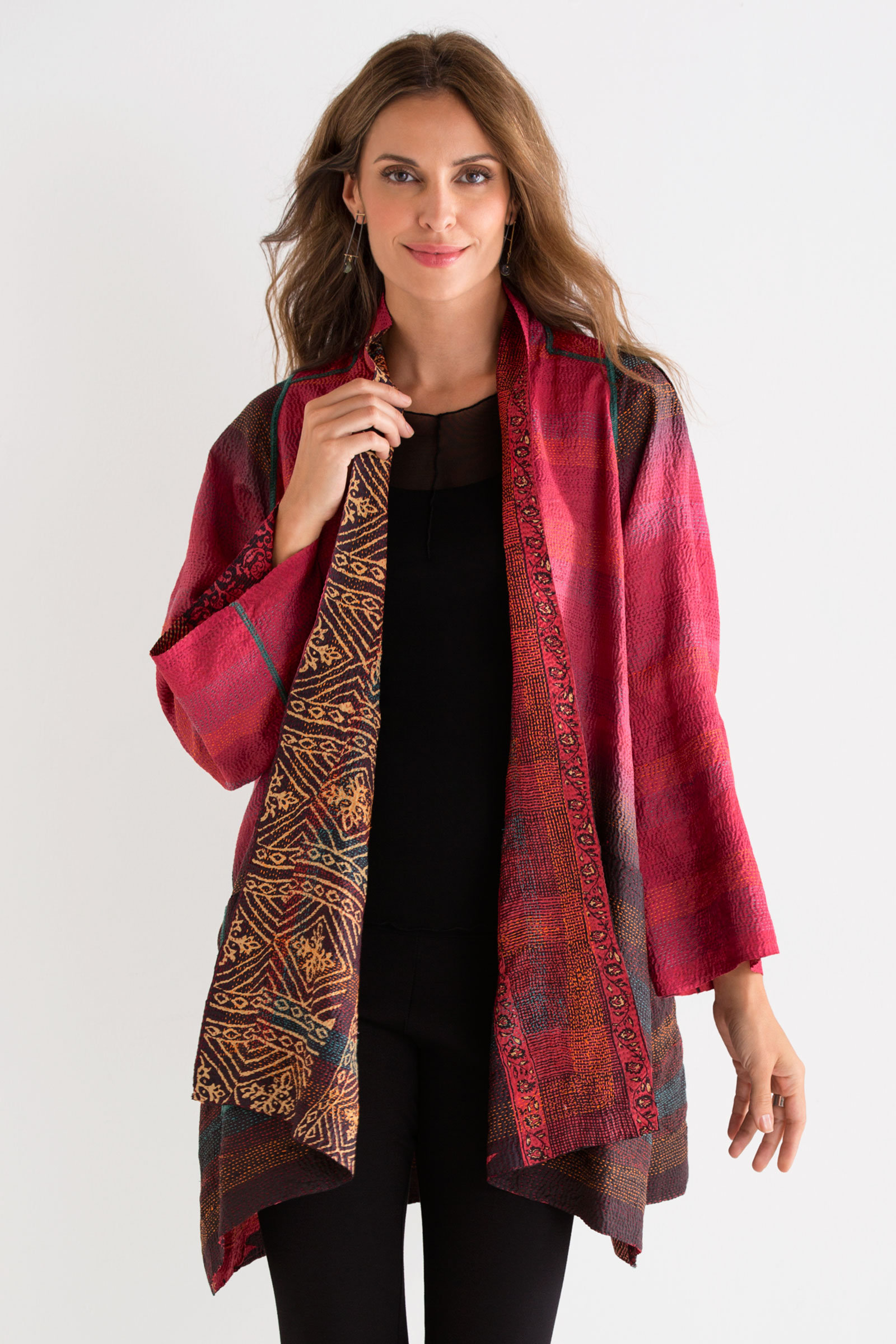 A-Line Silk Jacket by Mieko Mintz (Silk Kantha Jacket) | Artful Home