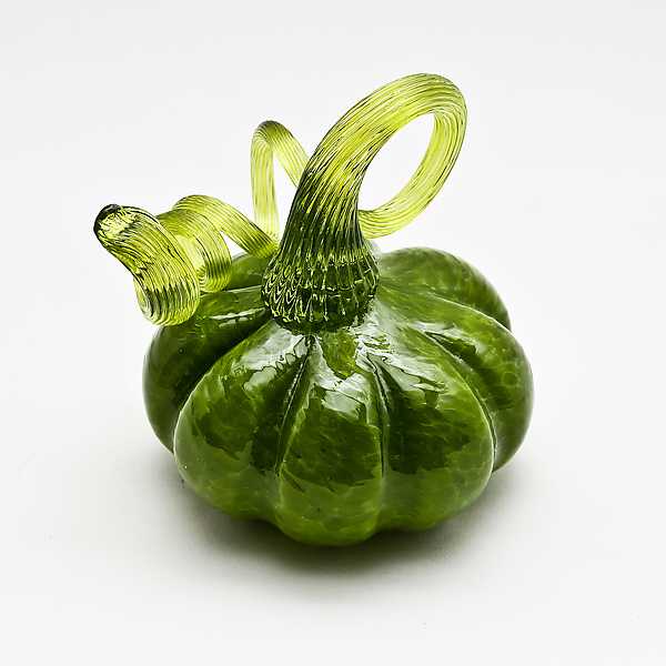 Green Stem Pumpkin - Green by Bryan Goldenberg (Art Glass Sculpture