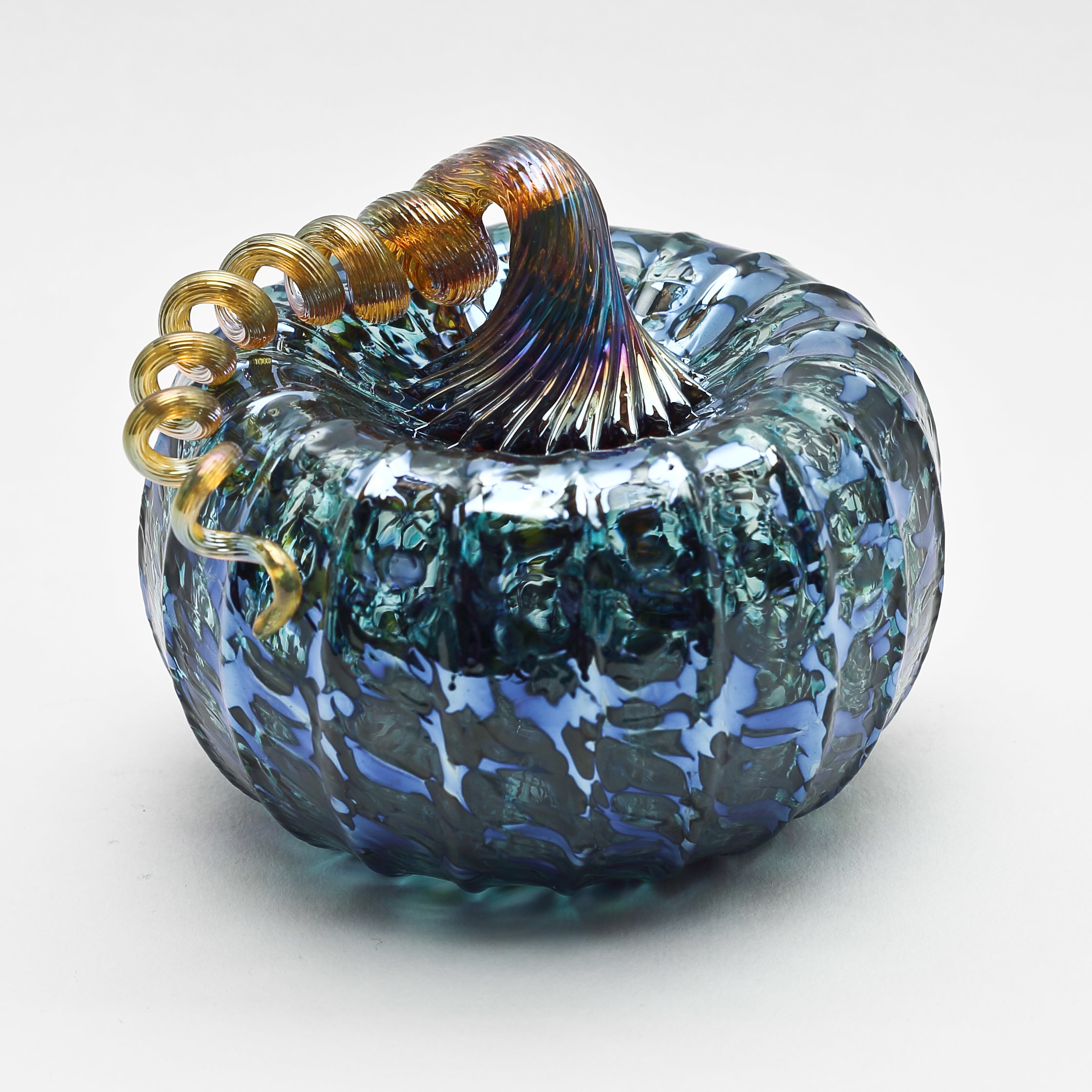 Gold Stem Pumpkin - Blue by Bryan Goldenberg (Art Glass Sculpture