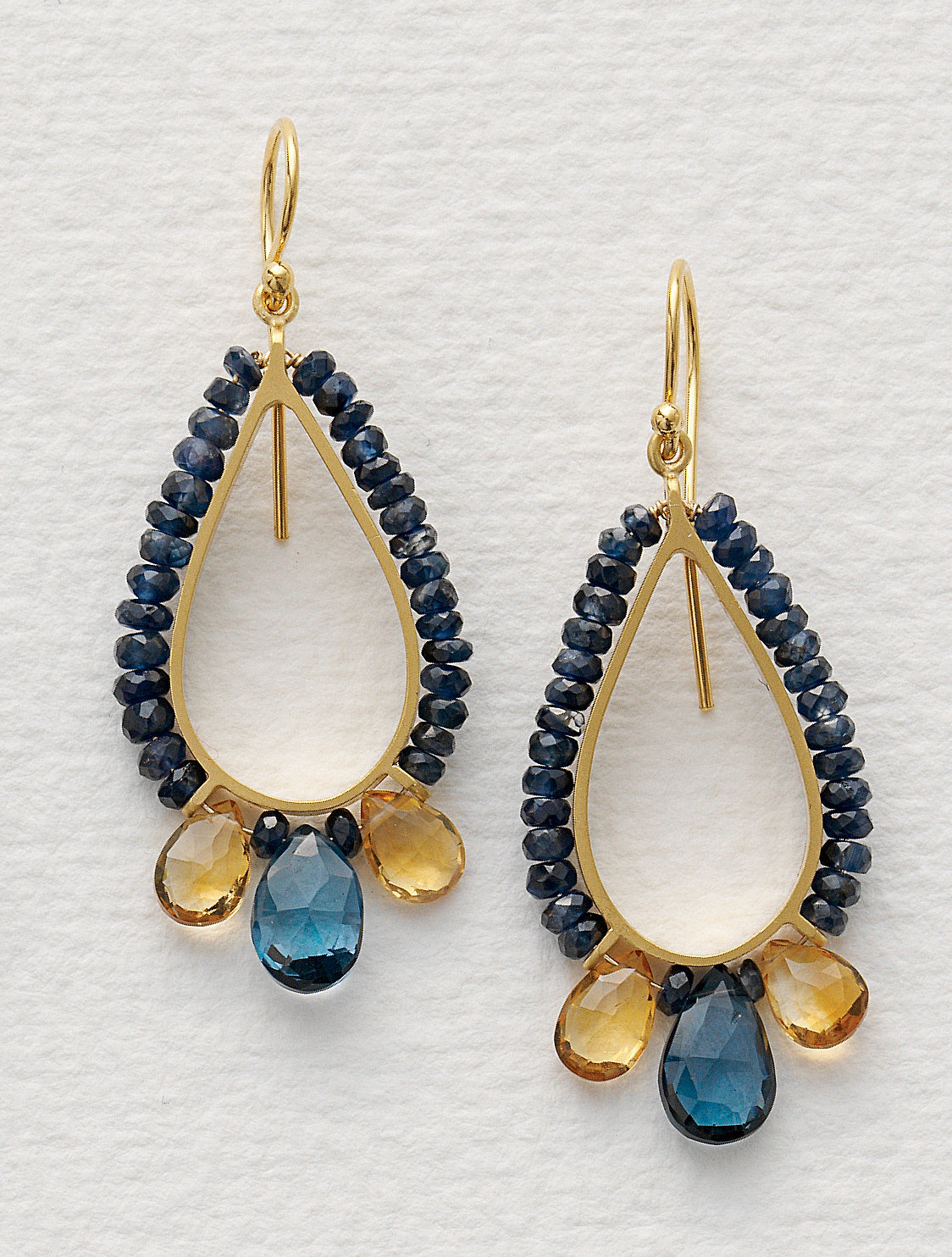 Beaded Teardrop Earrings in Blue Sapphire by Susan Kinzig (Beaded