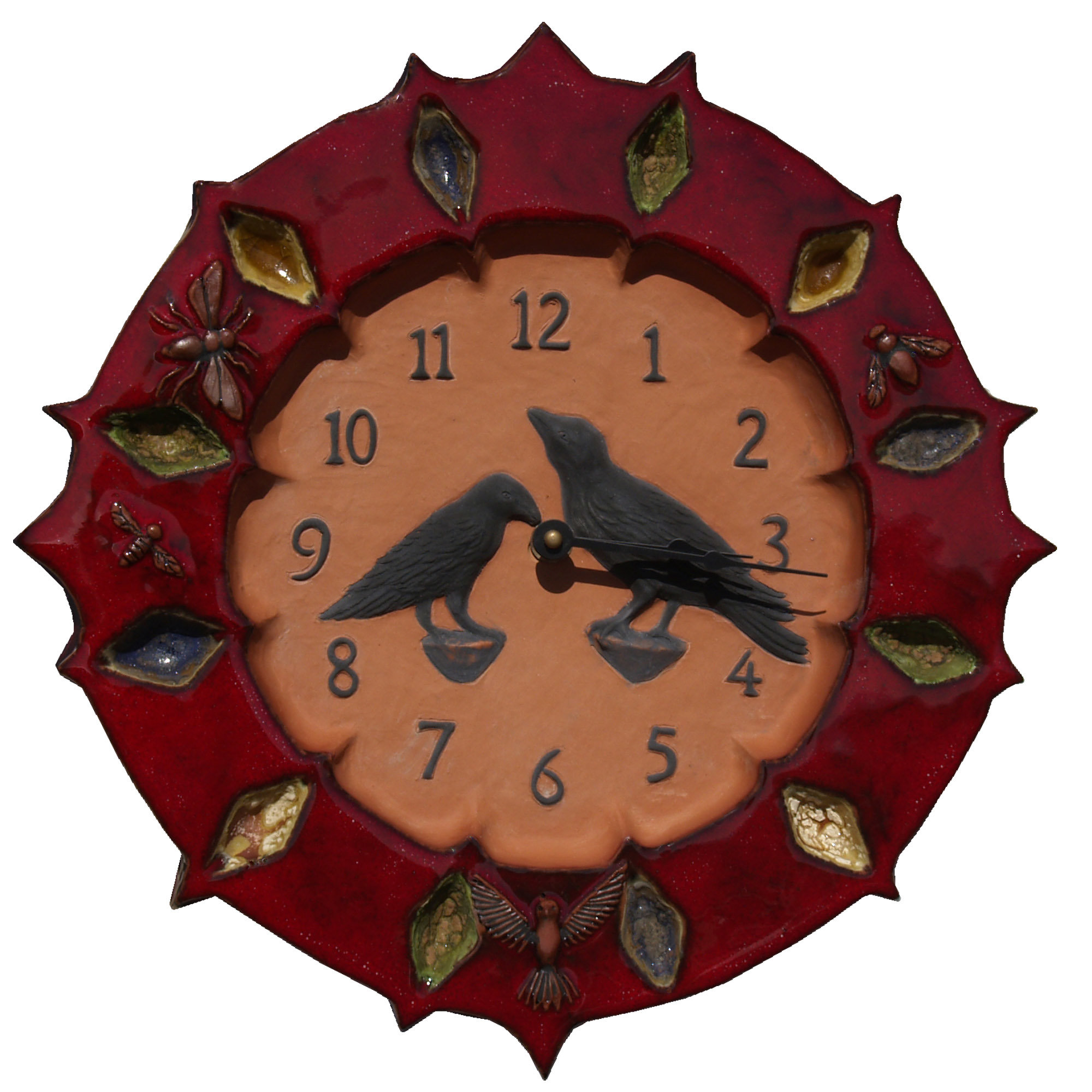 Ravens Wall Clock Red Glaze On Terra Cotta By Beth Sherman Ceramic Clock Artful Home