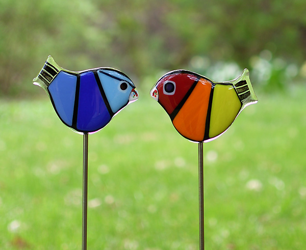 Garden Birds by Terry Gomien (Art Glass Sculpture)