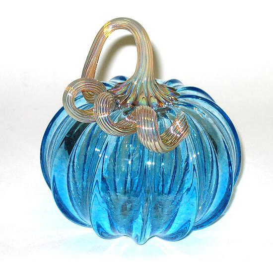 Light Blue Pumpkin by Ken Hanson and Ingrid Hanson (Art Glass Sculpture