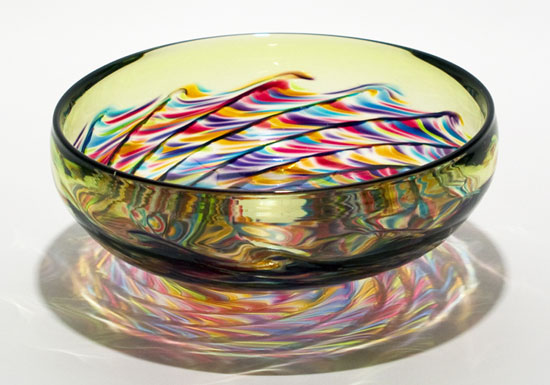 Optic Ribbed Bowl By Michael Trimpol And Monique Lajeunesse Art Glass