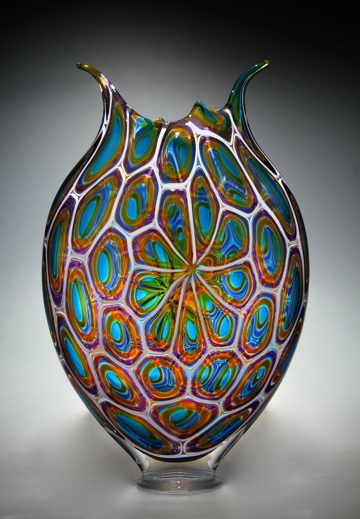 Aqua Gold And Hyacinth Foglio By David Patchen Art Glass Vessel Artful Home