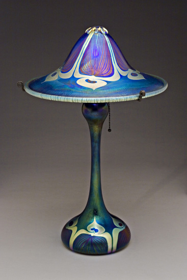 Large Flared Blue Peacock Lamp by Carl Radke (Art Glass Lamp) | Artful Home