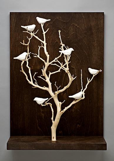 Birds in Trees - Medium by Chris Stiles (Ceramic & Wood Wall Sculpture