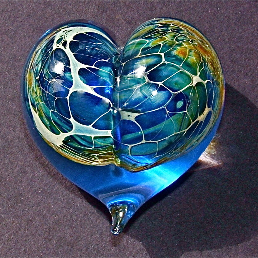Turquoise Silver Veil Heart By Robert Burch Art Glass Paperweight Artful Home