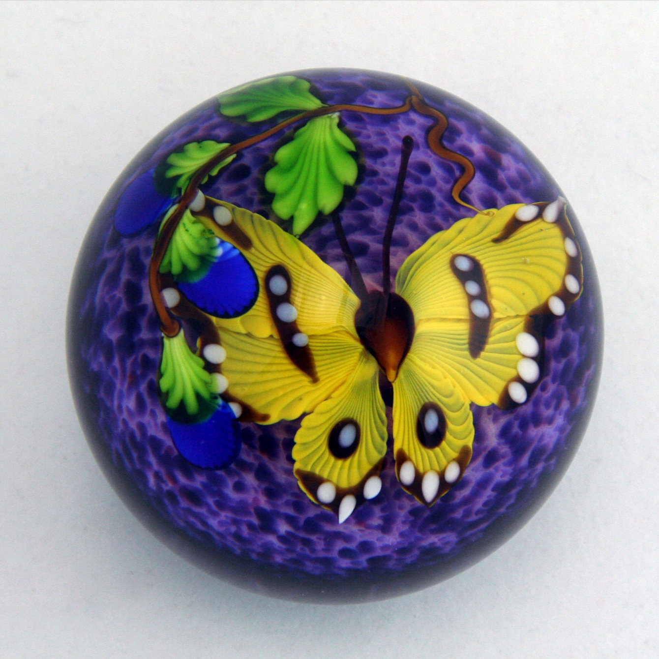 Yellow Butterfly on Purple Paperweight by Mayauel Ward (Art Glass ...