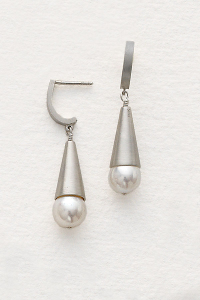 Modern Sterling Silver Pearl Drop Earrings