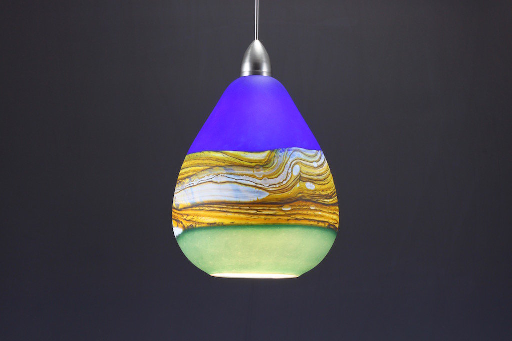 Teardrop Strata Pendant In Cobalt And Sage By Danielle Blade And Stephen Gartner Art Glass 