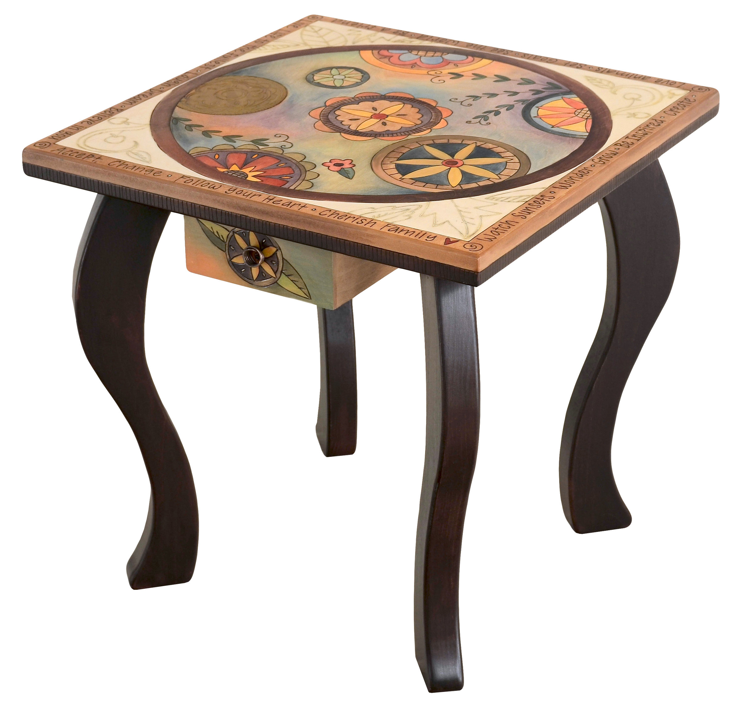 End Table with Circle Pattern by Sticks Wood Side Table 