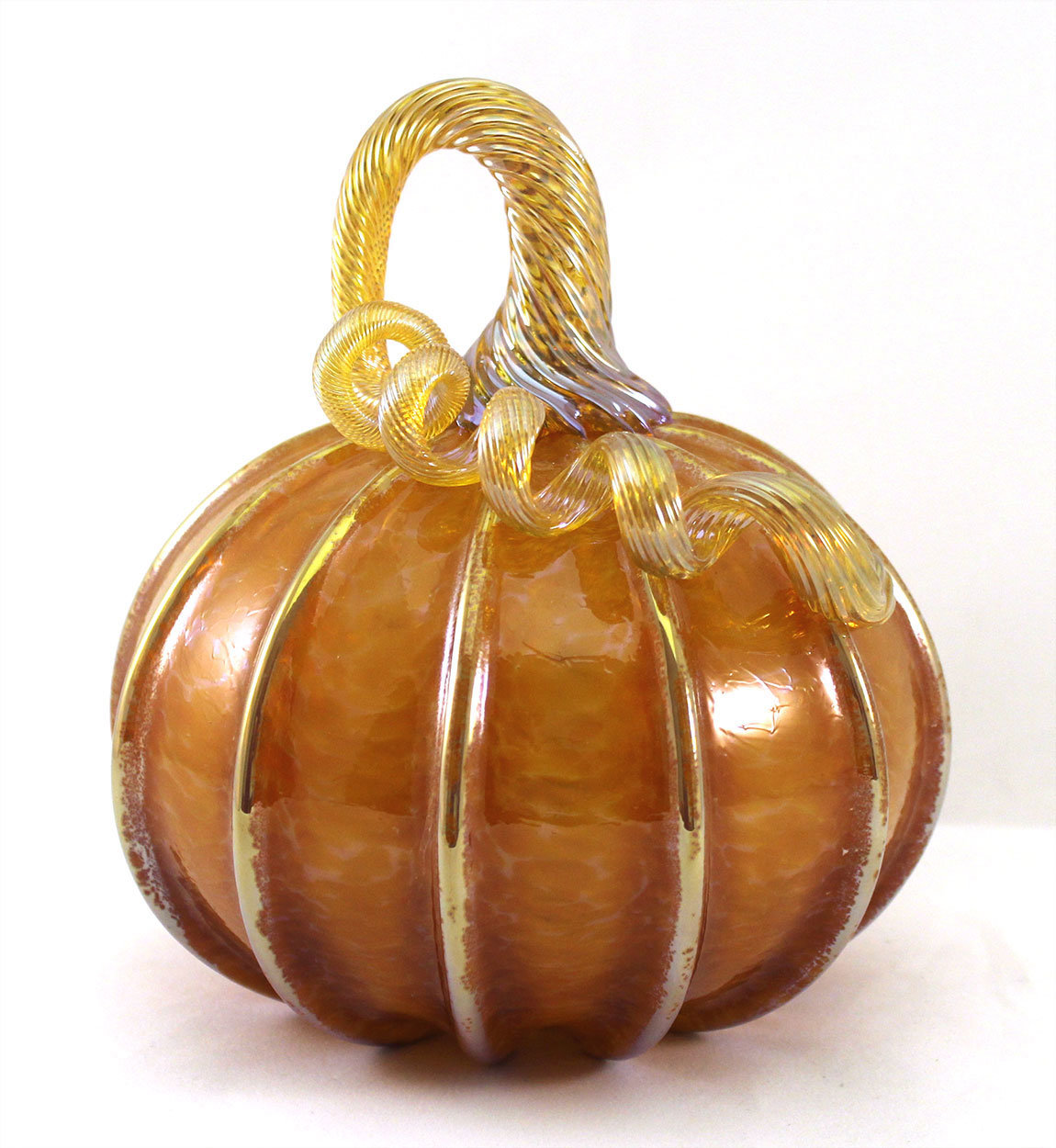 Small Topaz Pumpkin with Gold Stripes by Ken Hanson and Ingrid Hanson