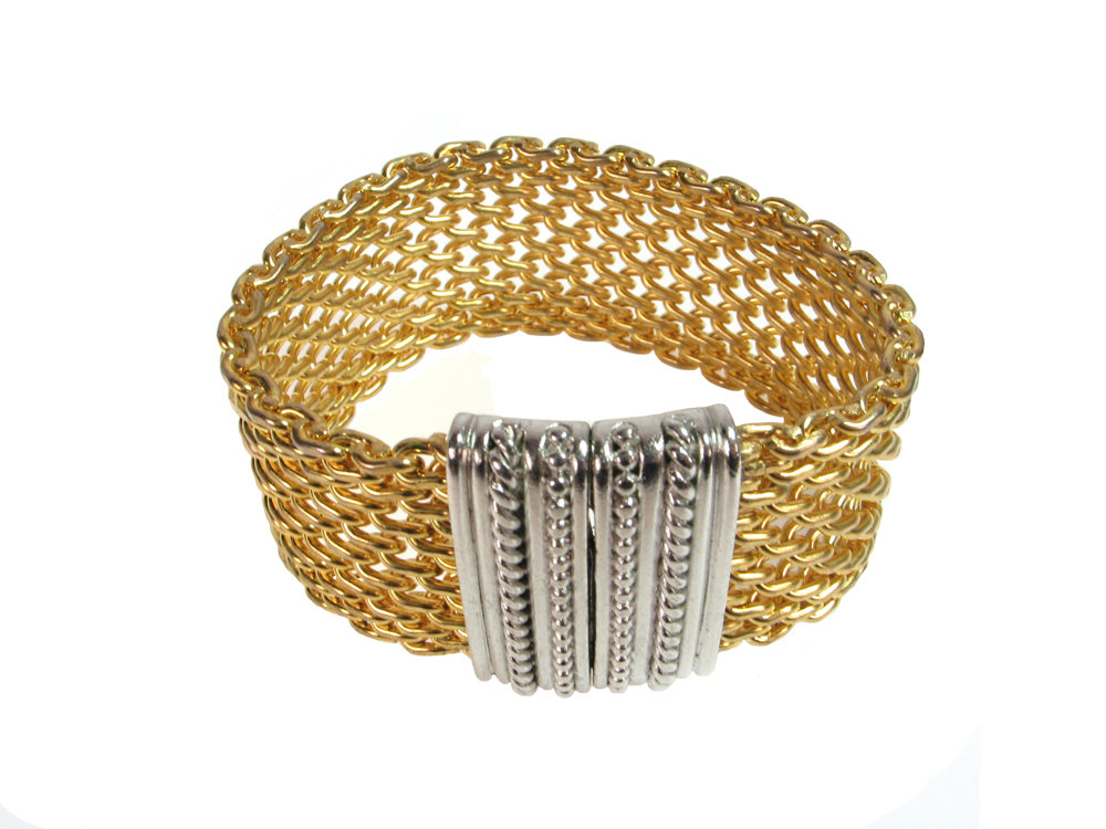 Open Weave Gold Mesh Bracelet with Rhodium Magnetic Clasp by Erica Zap ...