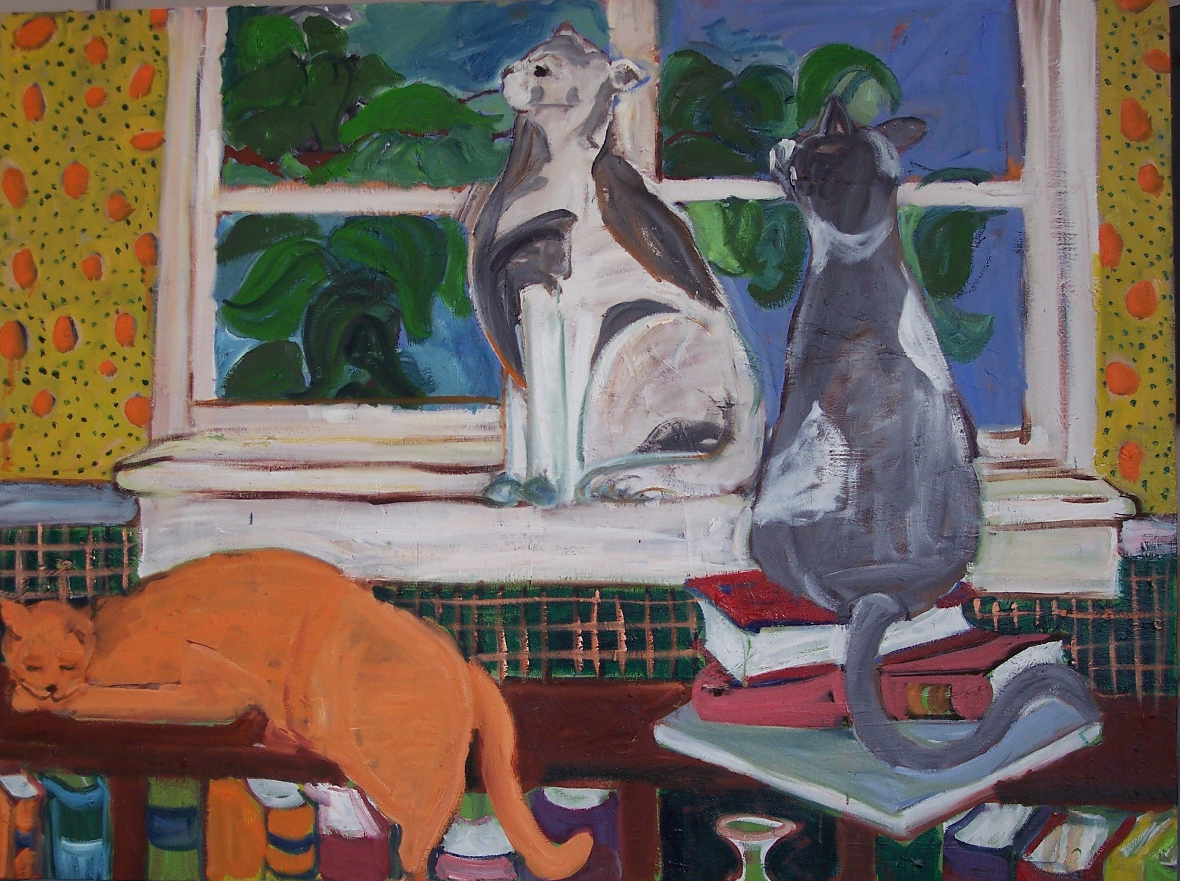 Three Cats and Window by Elisa Root (Oil Painting) | Artful Home