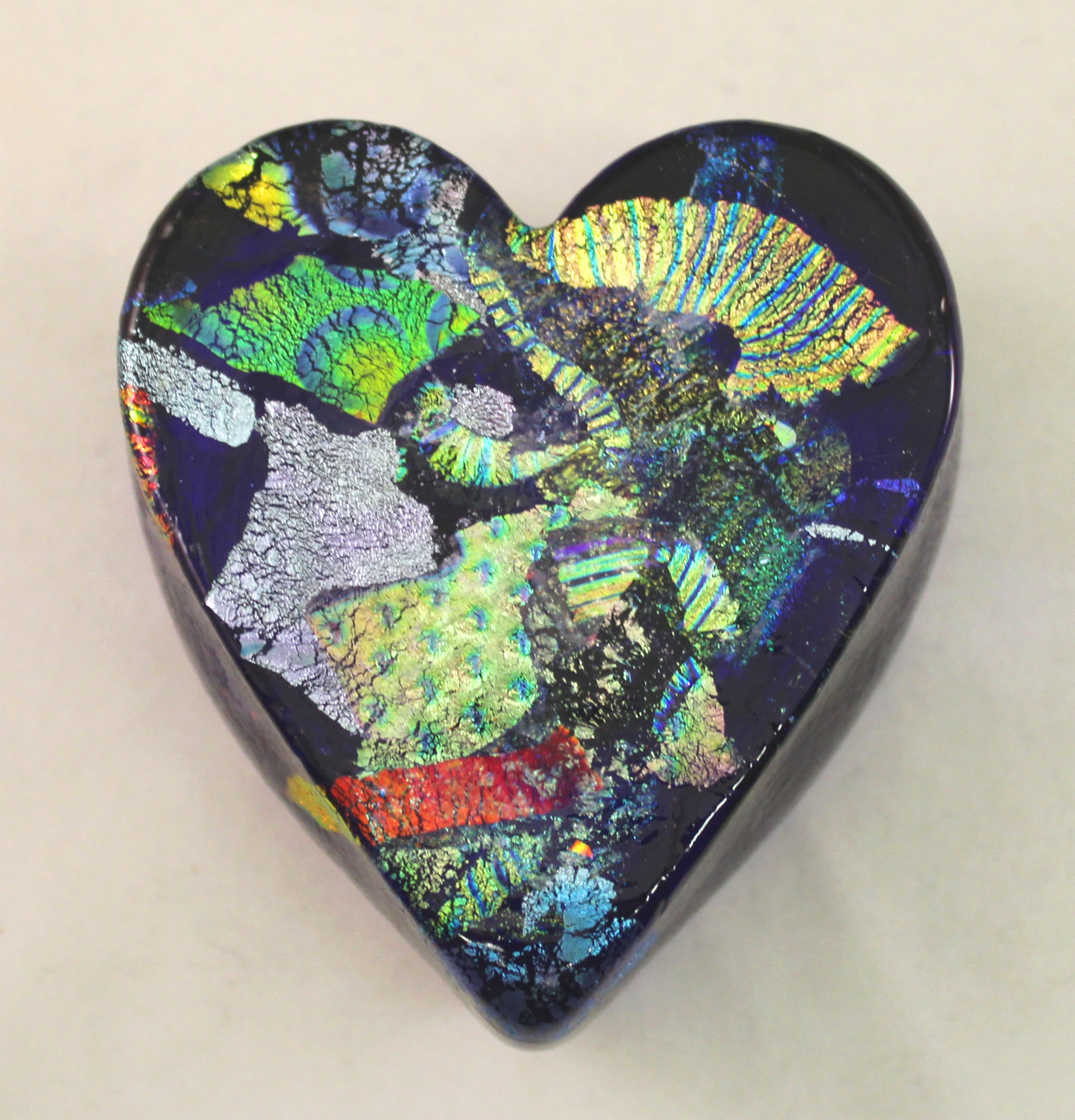 Cobalt Dichroic Glass Heart Paperweight By Ken Hanson And Ingrid Hanson Art Glass Paperweight