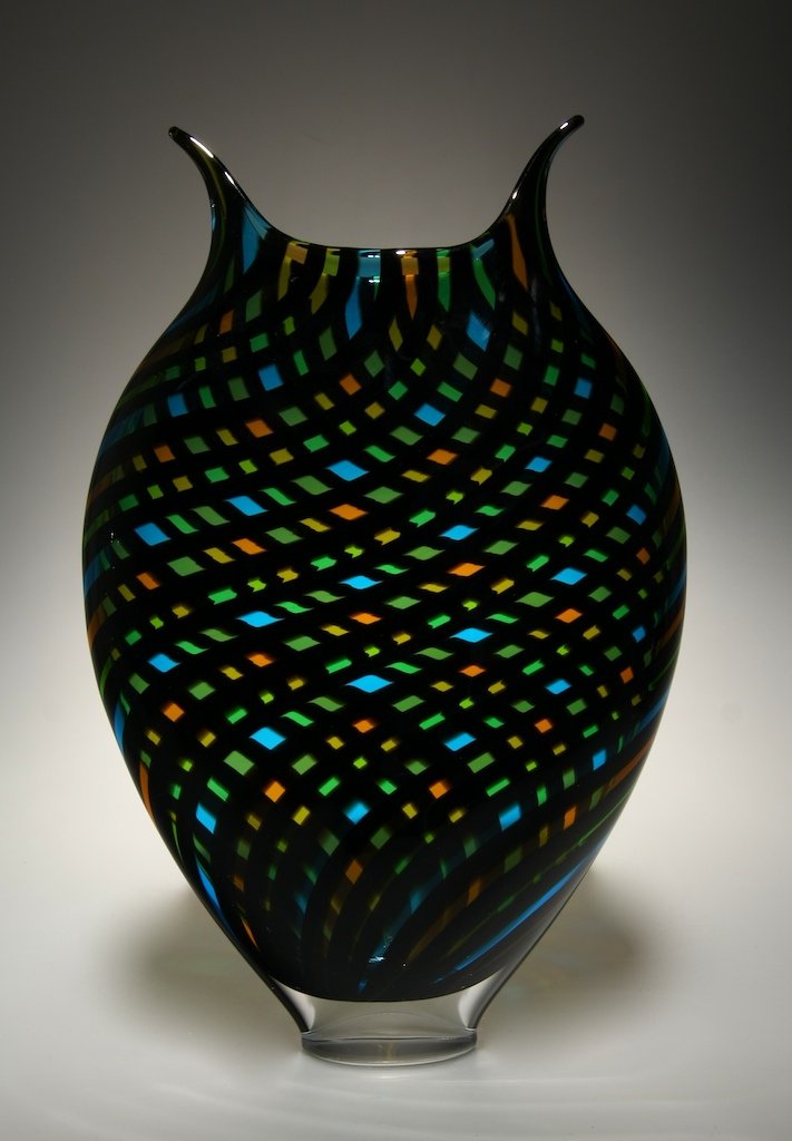 Black Twist Foglio by David Patchen Art  Glass  Vessel 