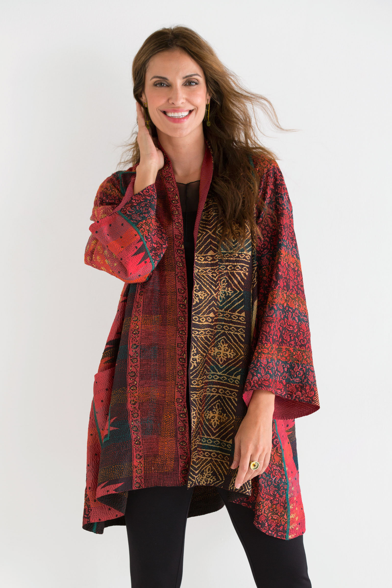 A-Line Silk Jacket by Mieko Mintz (Silk Kantha Jacket) | Artful Home